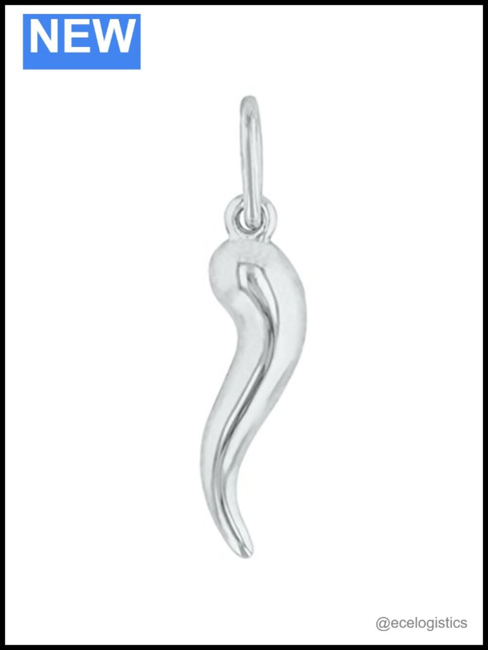 14K White Gold Polished Dainty Mini Cornicello Horn Charm Pendant